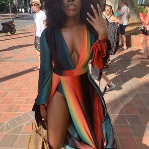 Multicolored Low V Neck Dress